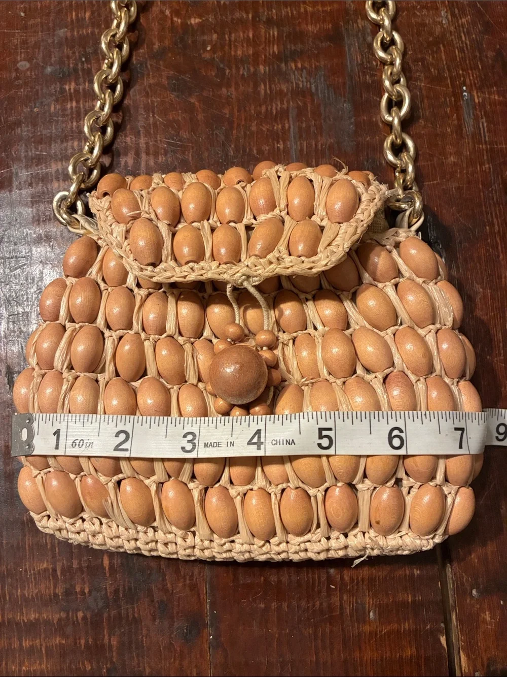 Vintage Jana straw/wood bead  shoulder bag